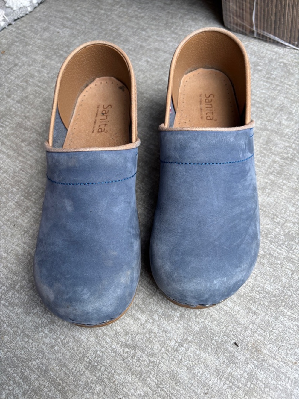 Sanita  Blue Suede Slip-On Clogs